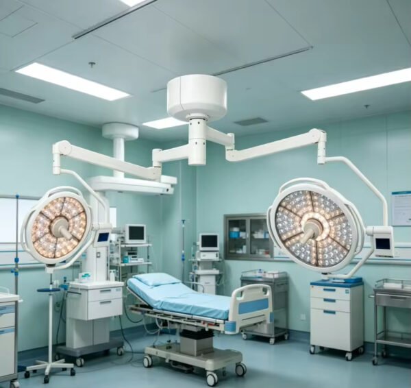 Main-02 SR-H8D Ceiling Mount 700+500mm Dual Head LED Surgical Light Adjustable CRI & Color Temperature Operating Lamp