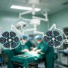 Main-03 SRC-H6+6 Ceiling Double Head LED Operating Lamp Adjustable Brightness Color Temp Hospital Shadowless Surgical Light