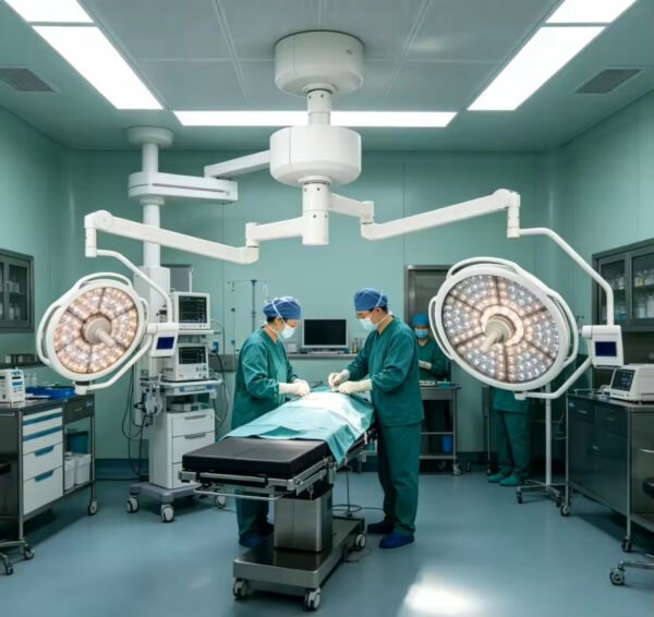 Main-03 SR-H8D Ceiling Mount 700+500mm Dual Head LED Surgical Light Adjustable CRI & Color Temperature Operating Lamp