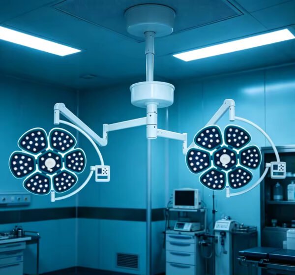 Main-05 SRC-H6+6 Ceiling Double Head LED Operating Lamp Adjustable Brightness Color Temp Hospital Shadowless Surgical Light