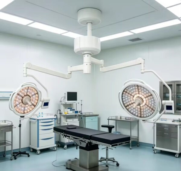 Main-05 SR-H8D Ceiling Mount 700+500mm Dual Head LED Surgical Light Adjustable CRI & Color Temperature Operating Lamp