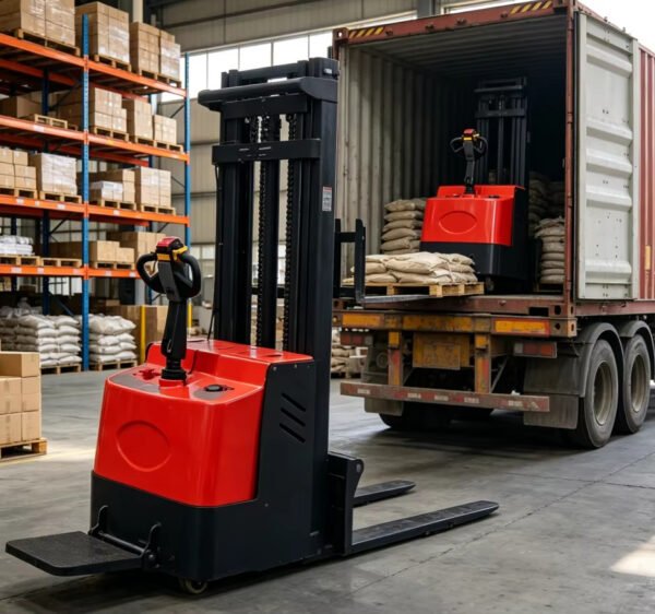 Main-02 SR-CC08 2t Full Electric Stacker Small Lithium Battery Powered Container Walkie Straddle Stacker Forklift