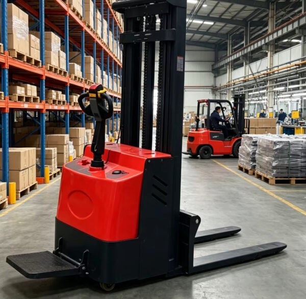 Main-03 SR-CC08 2t Full Electric Stacker Small Lithium Battery Powered Container Walkie Straddle Stacker Forklift