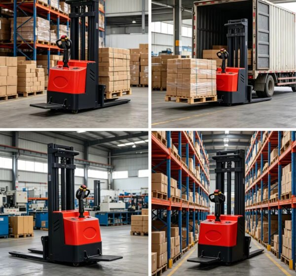 Main-06 SR-CC08 2t Full Electric Stacker Small Lithium Battery Powered Container Walkie Straddle Stacker Forklift