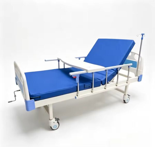 Main-01 C-05 Single Crank Bed Manual Hospital ABS Bed with Guardrail Mattress Dining Table Infusion Rack Silent Wheel Furniture Bed