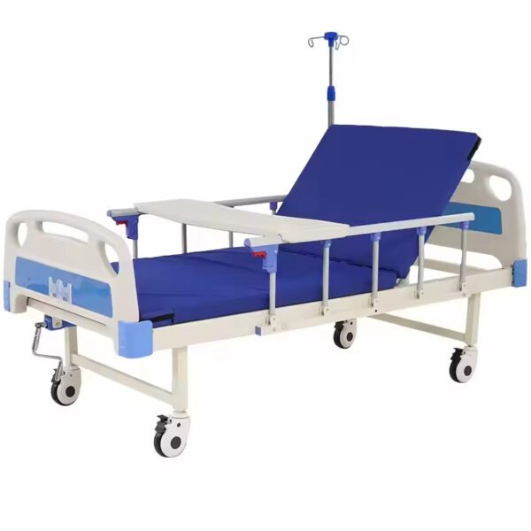 Main-02 C-05 Single Crank Bed Manual Hospital ABS Bed with Guardrail Mattress Dining Table Infusion Rack Silent Wheel Furniture Bed