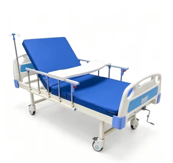 Main-05 C-05 Single Crank Bed Manual Hospital ABS Bed with Guardrail Mattress Dining Table Infusion Rack Silent Wheel Furniture Bed